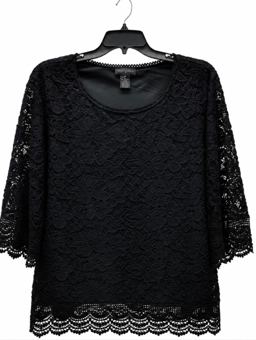Investments II Women's Size 2X Black Lace Overlay  Blouse